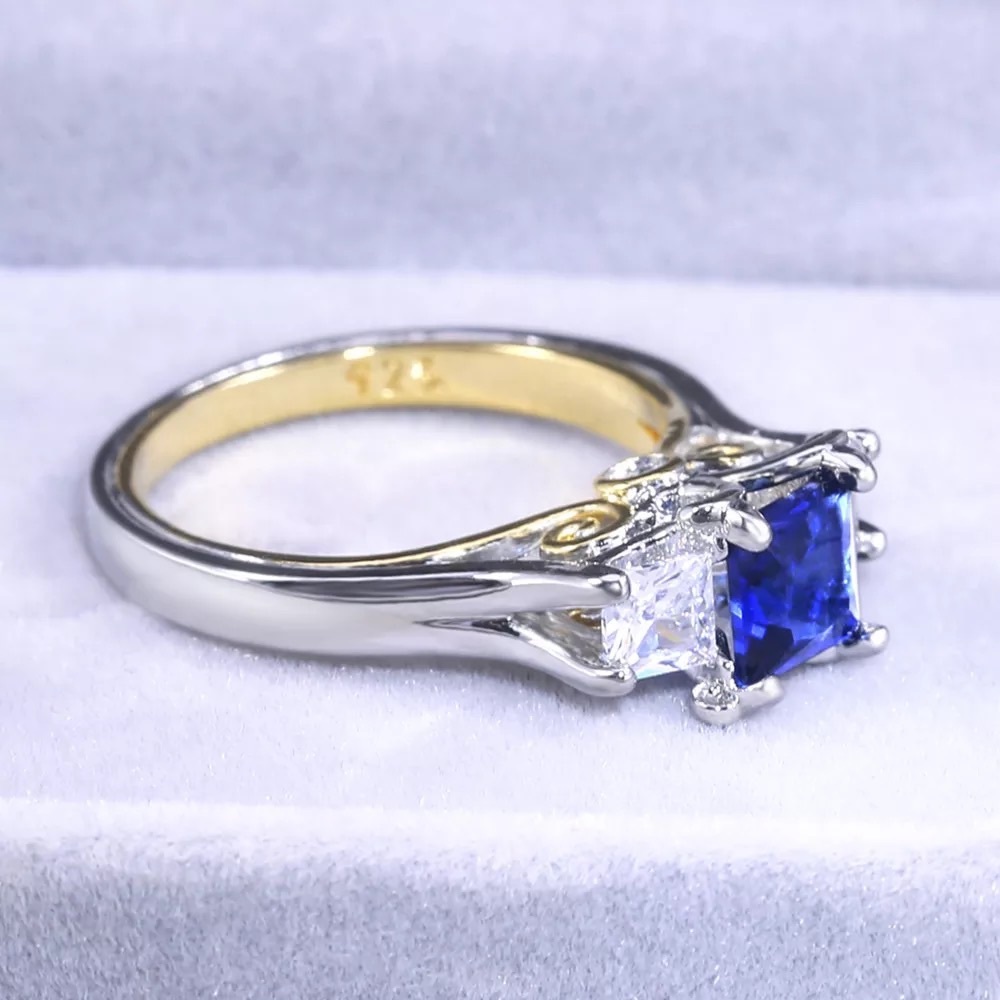 New Two Tone 925 Silver Lovely Sapphire Ring - Picture 5 of 6
